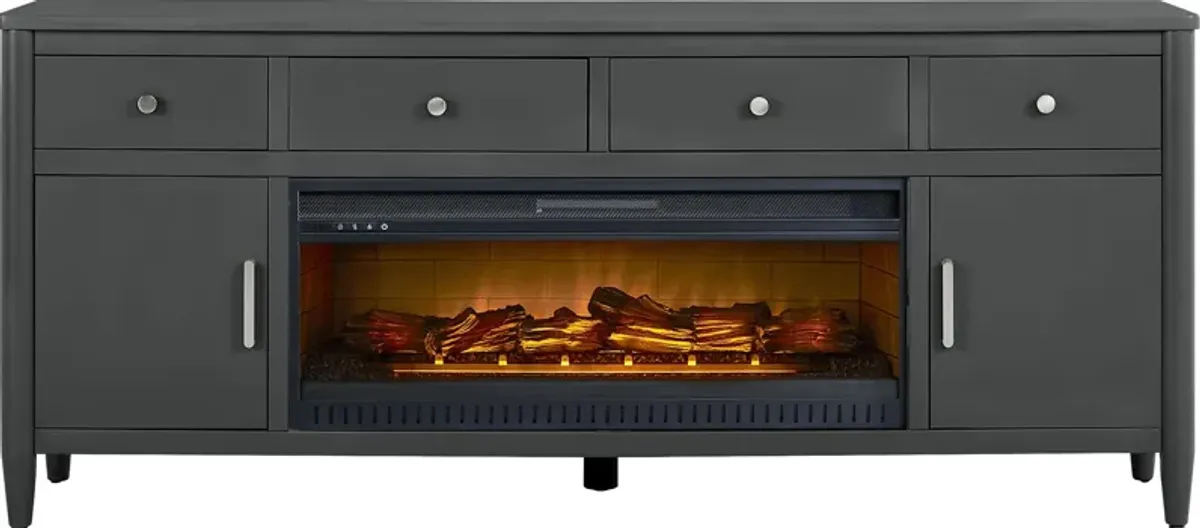 Modern Villa Iron Ore 82 in. Console with Electric Log Fireplace