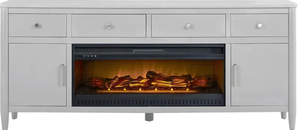Modern Villa Light Gray 82 in. Console with Electric Log Fireplace