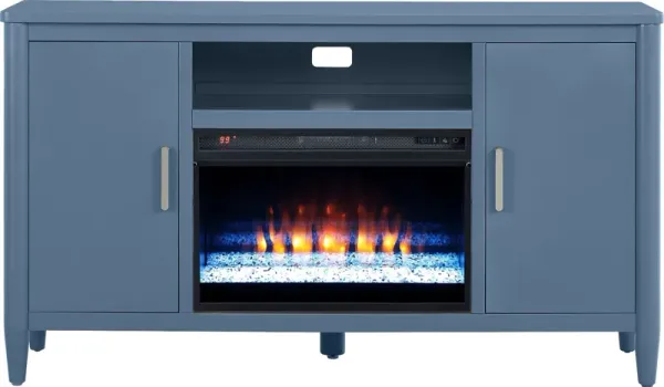 Modern Villa Slate Blue 62 in. Console with Electric Fireplace