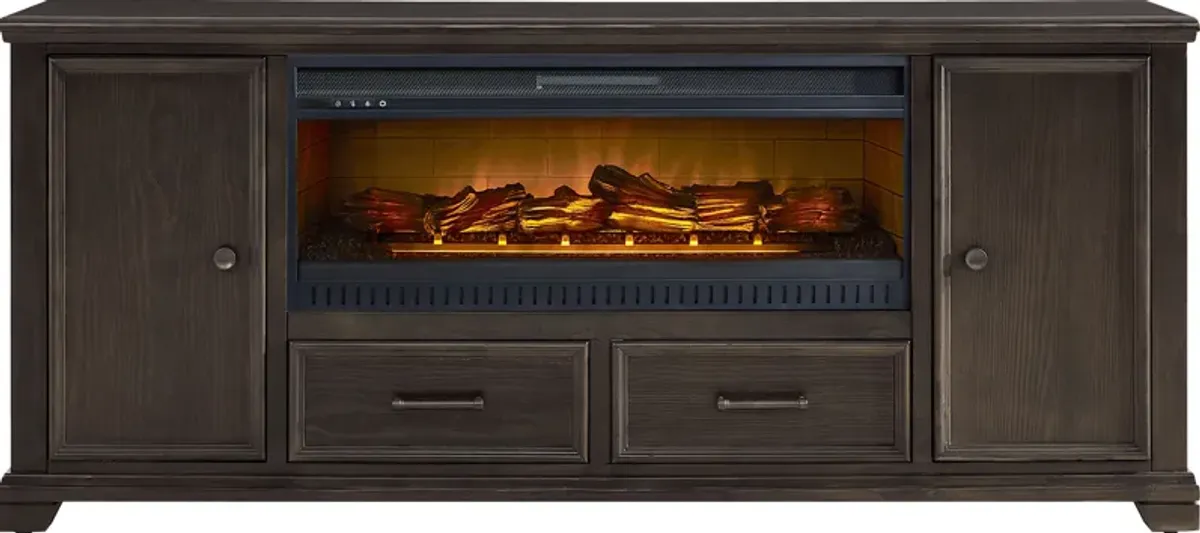 Canyon River Java 81 in. Console with Electric Log Fireplace