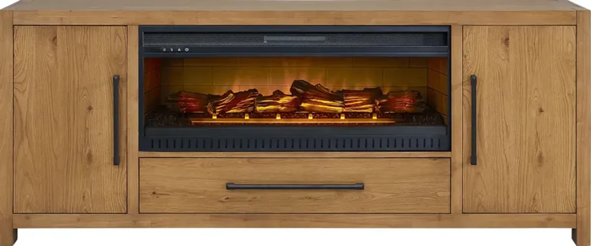 Ithaca Natural 80 in. Console with Electric Log Fireplace