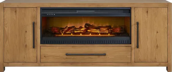 Ithaca Natural 80 in. Console with Electric Log Fireplace