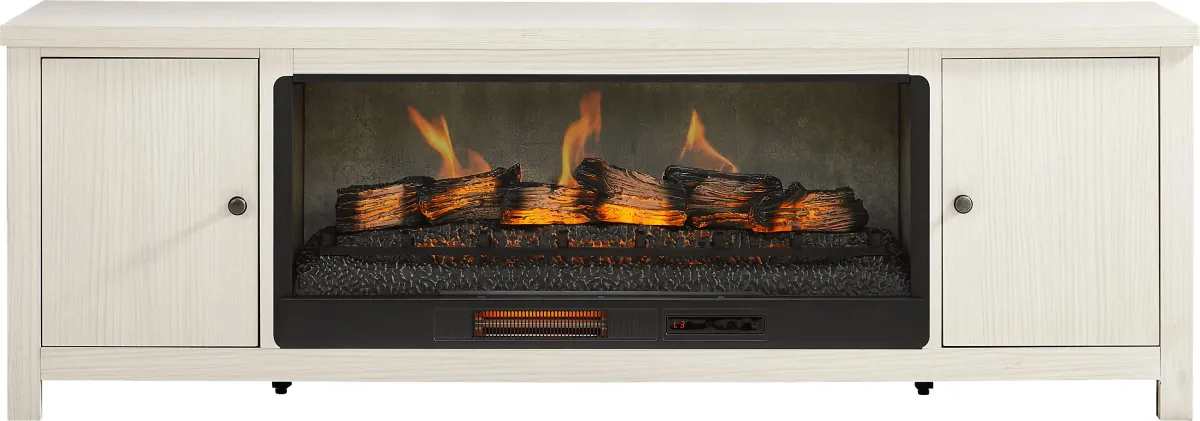 High Mountain White 82 in. Console with Electric Log Fireplace