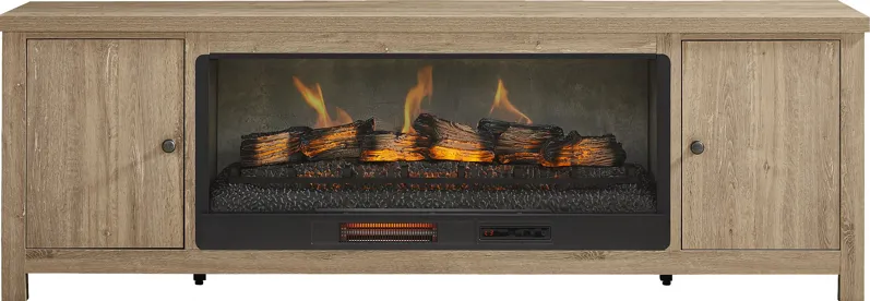 High Mountain Natural 82 in. Console with Electric Log Fireplace