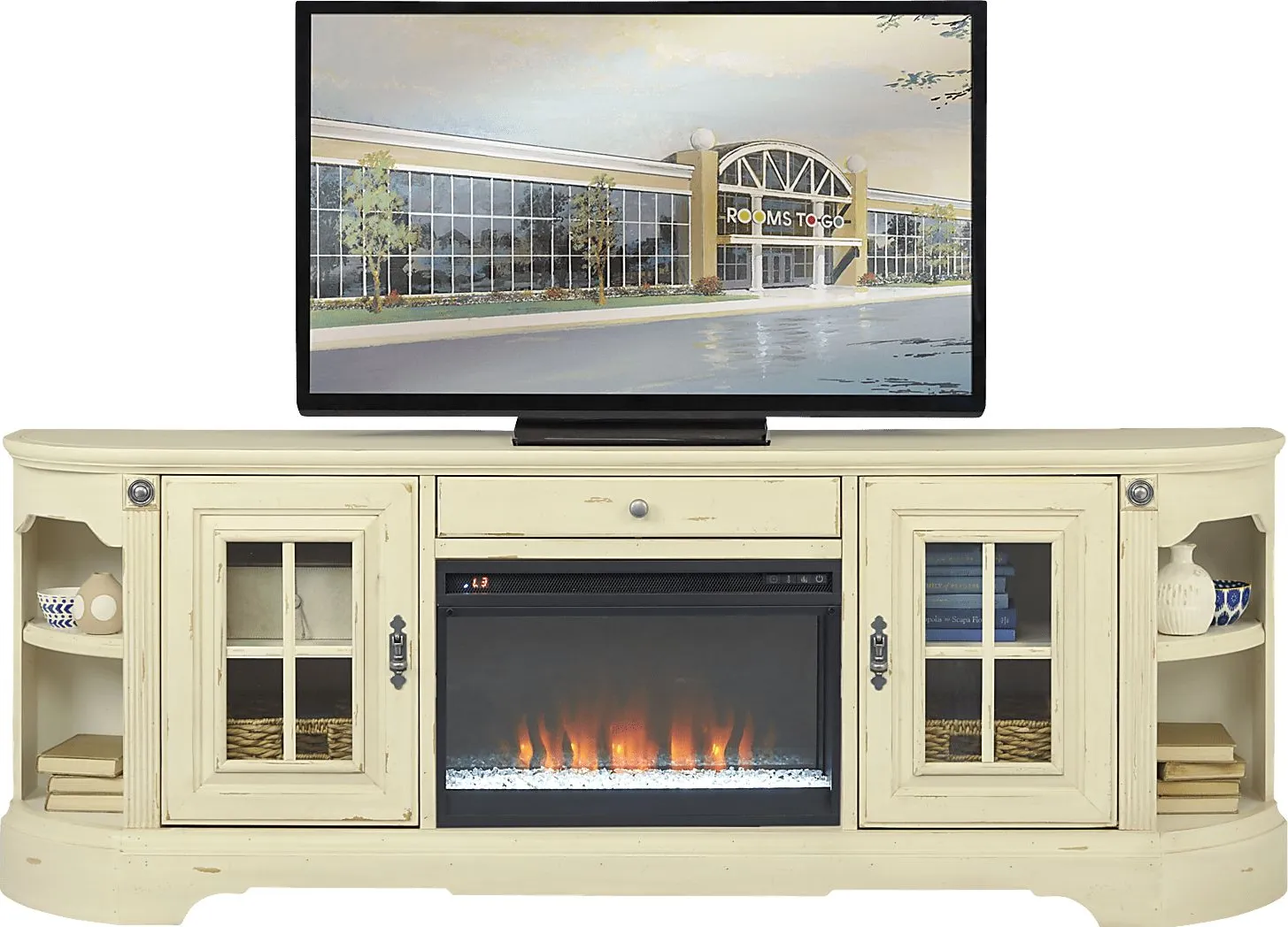 Mountain Bluff II White 88 in. Console with Electric Fireplace