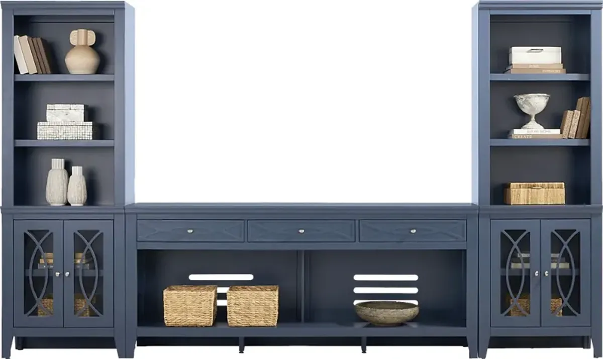 Abbie II Blue 3 Pc Wall Unit with 77 in. Console