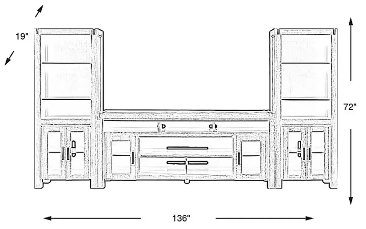 Hidden Springs II Natural 3 Pc Wall Unit with 80 in. Console