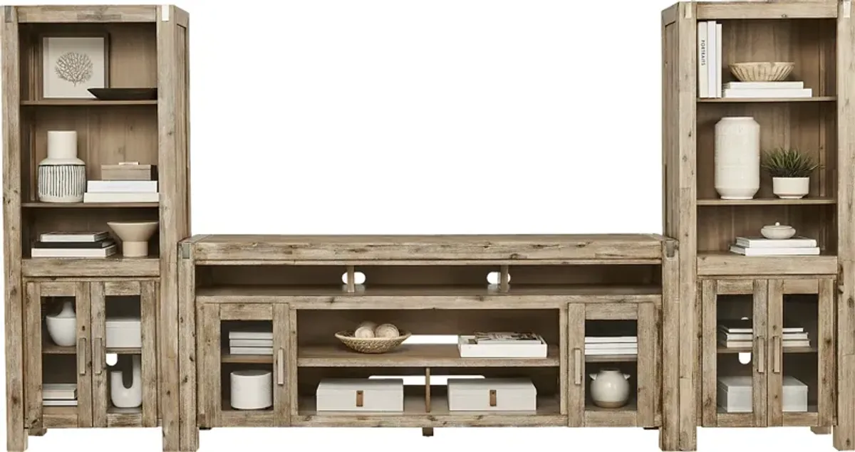 Hidden Springs II Natural 3 Pc Wall Unit with 80 in. Console