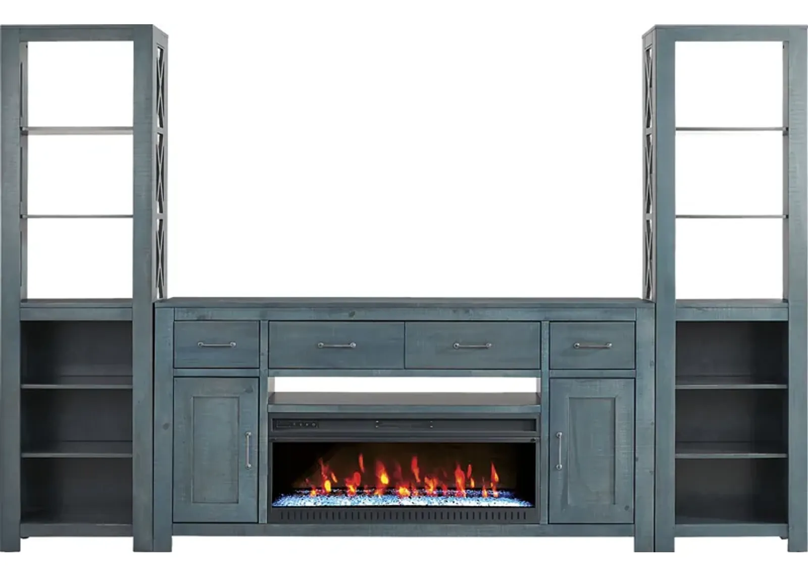 Abbey Springs Blue 4 Pc Wall Unit with 77 in. Console and Electric Fireplace