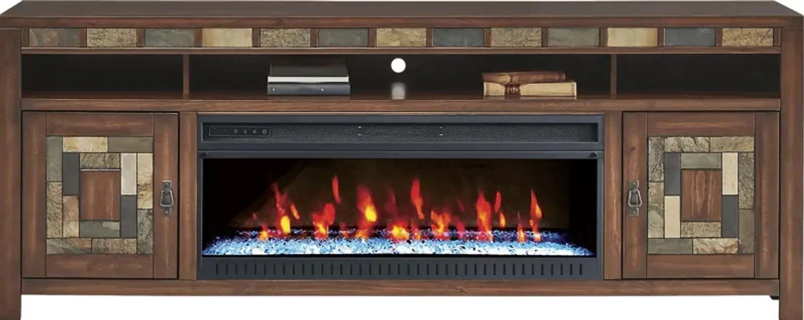 Bartlett II Cherry 83 in. Console with Electric Fireplace