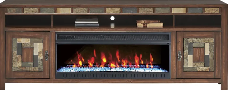 Bartlett II Cherry 83 in. Console with Electric Fireplace