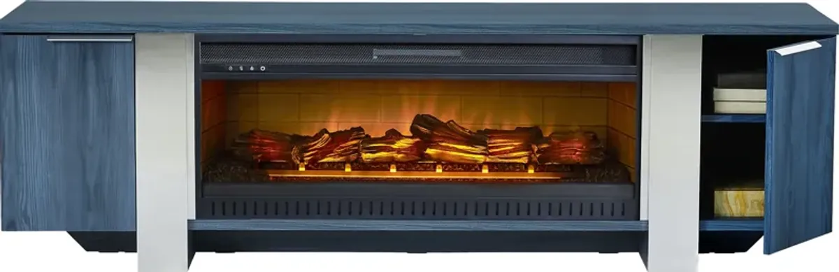 Heatherview Blue 79 in. Console with Electric Log Fireplace