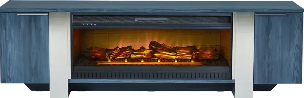 Heatherview Blue 79 in. Console with Electric Log Fireplace