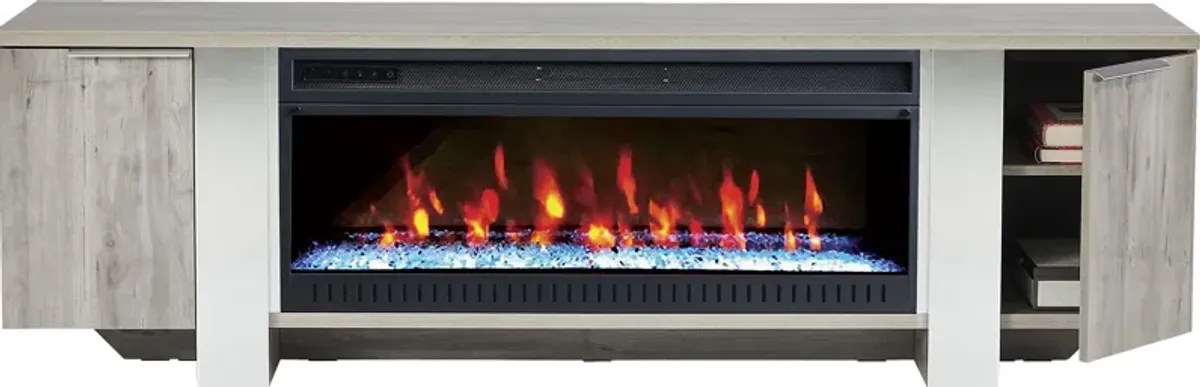 Heatherview Gray 79 in. Console with Electric Fireplace