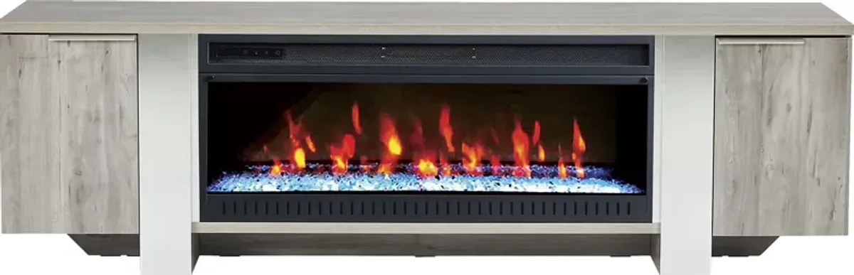 Heatherview Gray 79 in. Console with Electric Fireplace