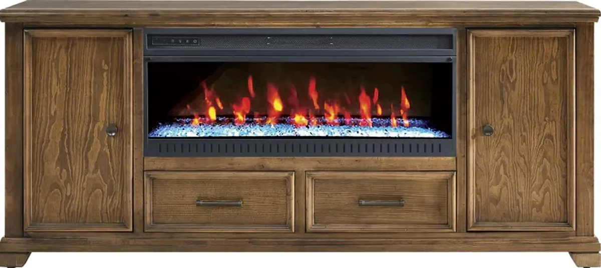 Canyon River Saddle 81 in. Console with Electric Fireplace