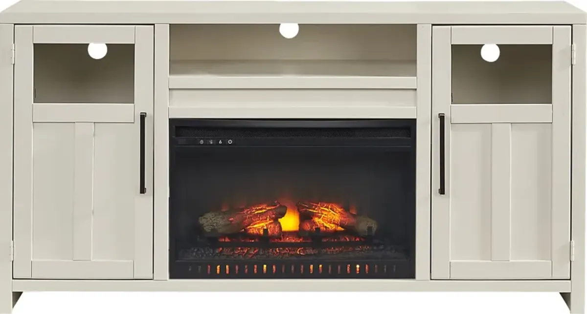 Amberfield White 62 in. Console with Electric Log Fireplace