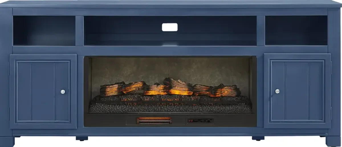 Lakeside Cottage Navy 84 In. Console with Electric Log Fireplace