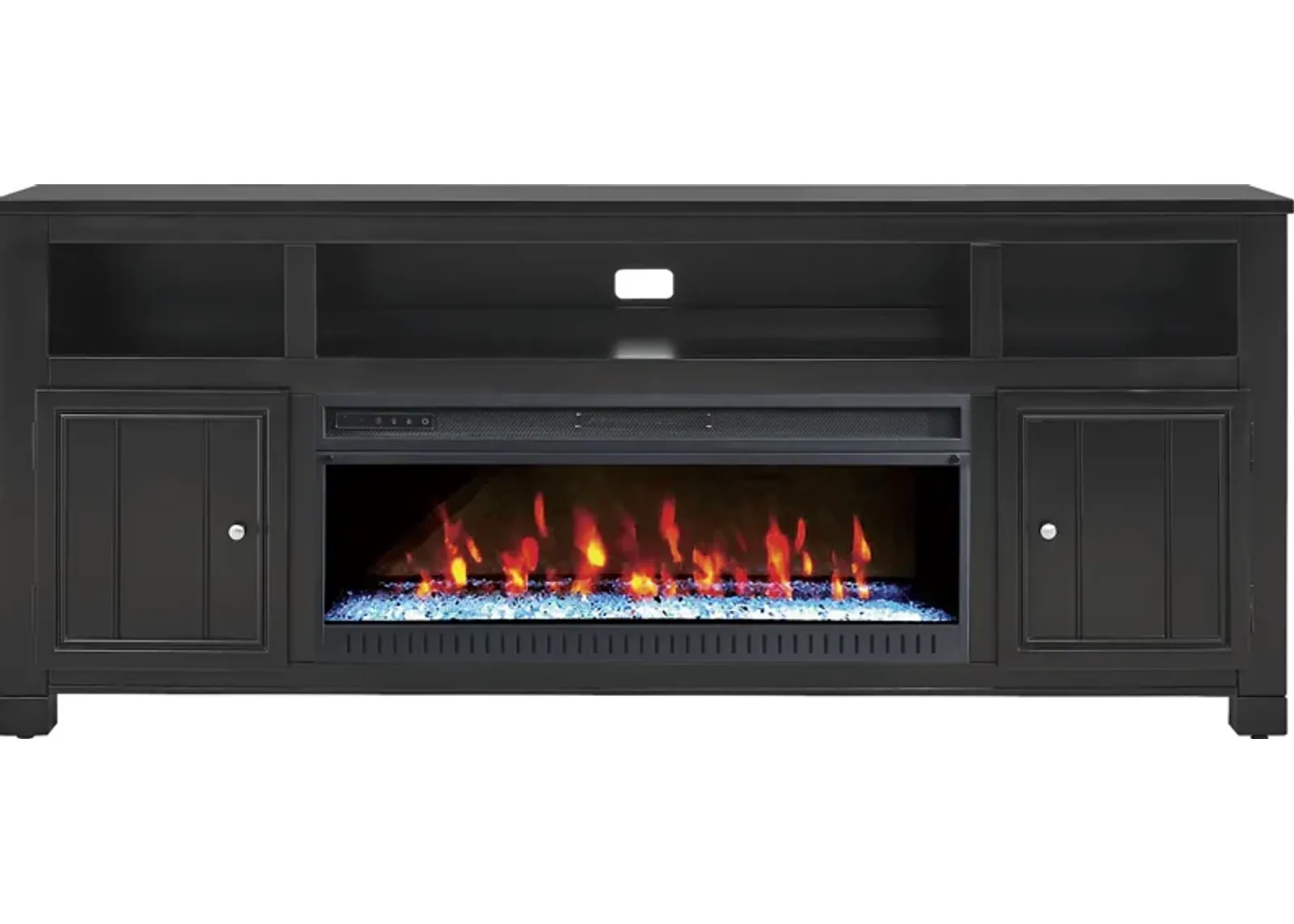 Lakeside Cottage Black 84 In. Console with Electric Fireplace