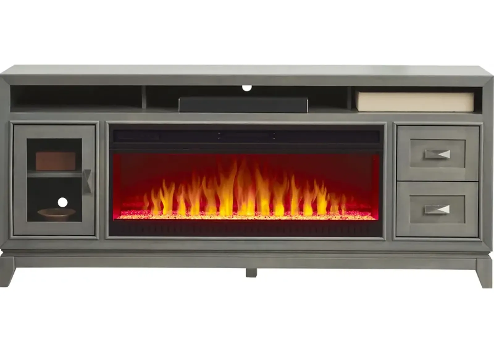 River Terrace Gray 76 in. Console with Electric Fireplace