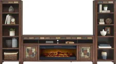 Bartlett II Cherry 4 Pc Wall Unit with 83 in. Console and Electric Log Fireplace