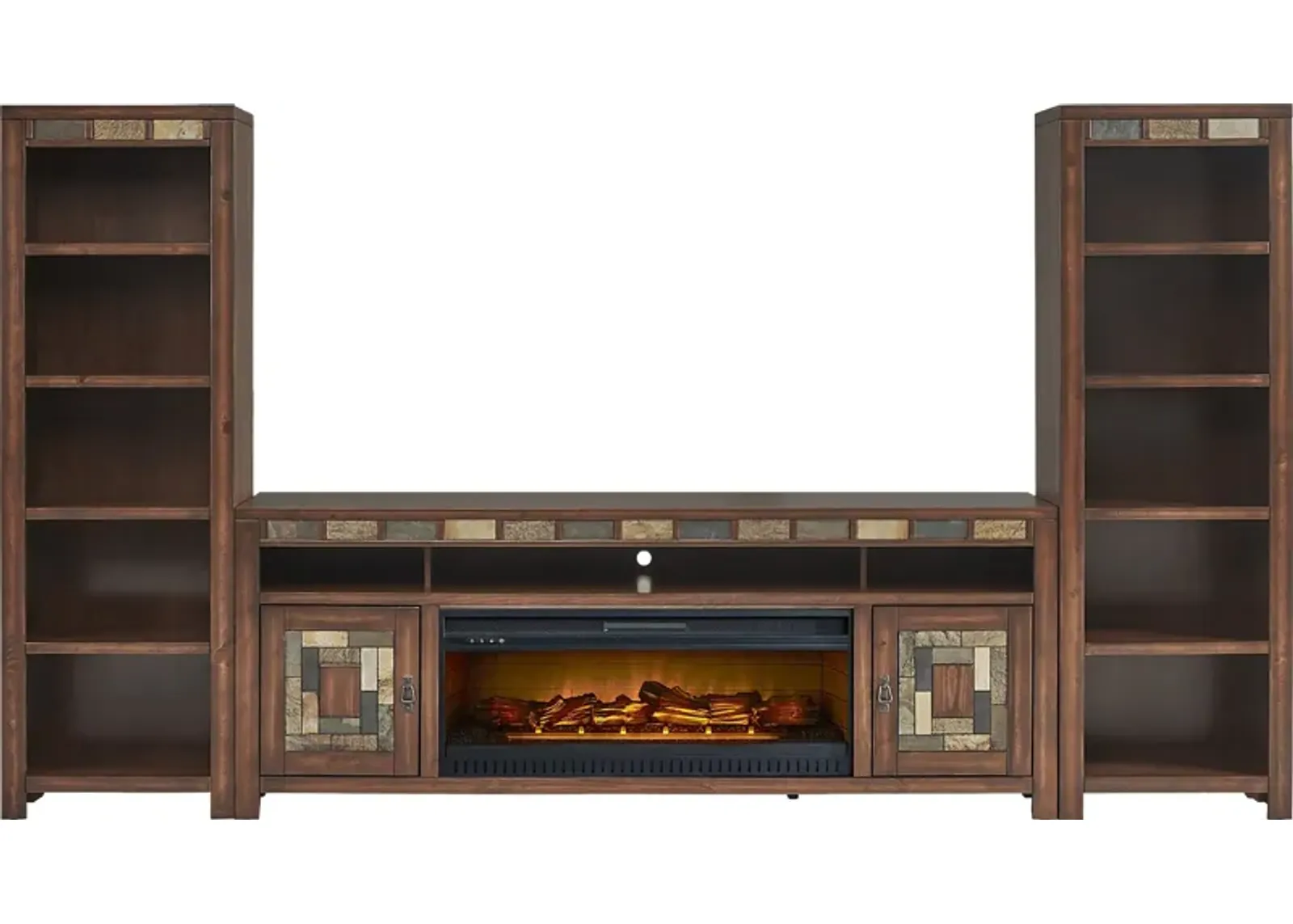 Bartlett II Cherry 4 Pc Wall Unit with 83 in. Console and Electric Log Fireplace