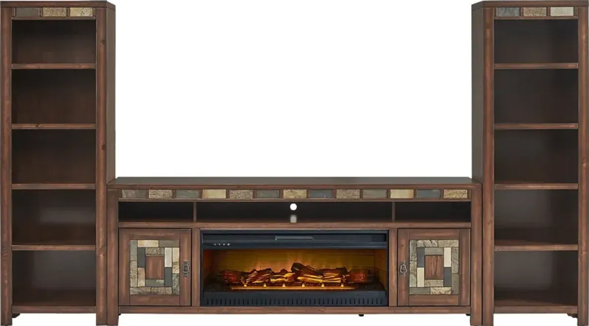 Bartlett II Cherry 4 Pc Wall Unit with 83 in. Console and Electric Log Fireplace