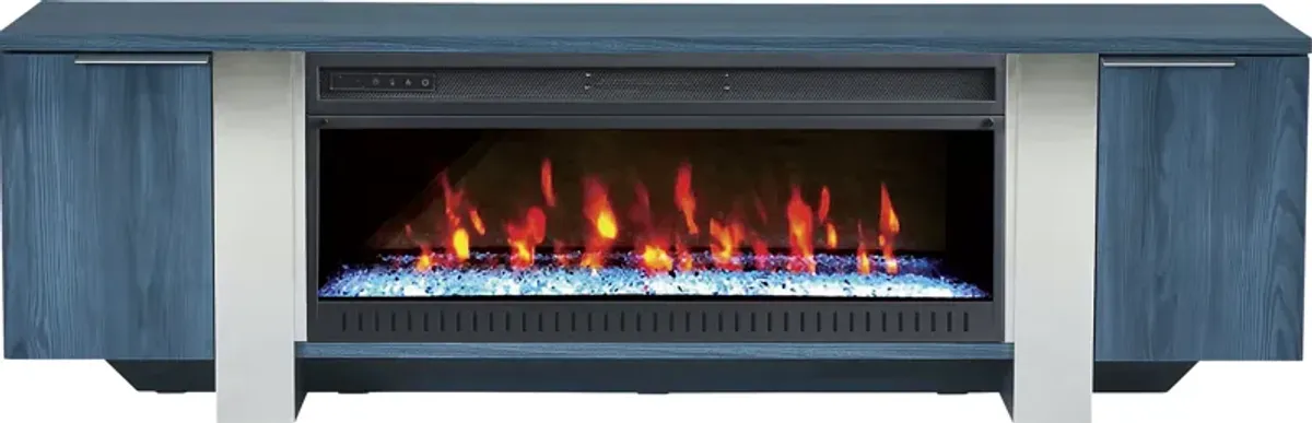 Heatherview Blue 79 in. Console with Electric Fireplace