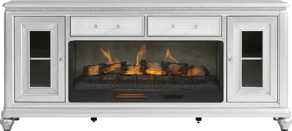 Starlet Lane Silver 80 in. Console with Electric Fireplace