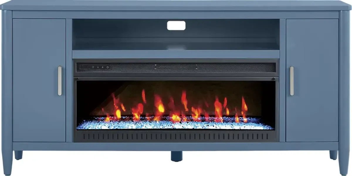 Modern Villa Slate Blue 72 in. Console with Electric Fireplace