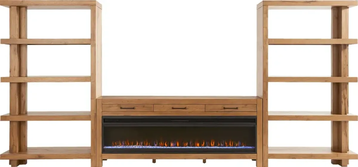 Edgewater Brown 3 Pc Wall Unit with 77 in. Console and Electric Fireplace
