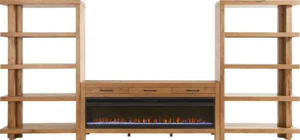 Edgewater Brown 3 Pc Wall Unit with 77 in. Console and Electric Fireplace