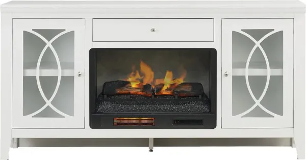 Abbie II White 66 in. Console with Electric Log Fireplace