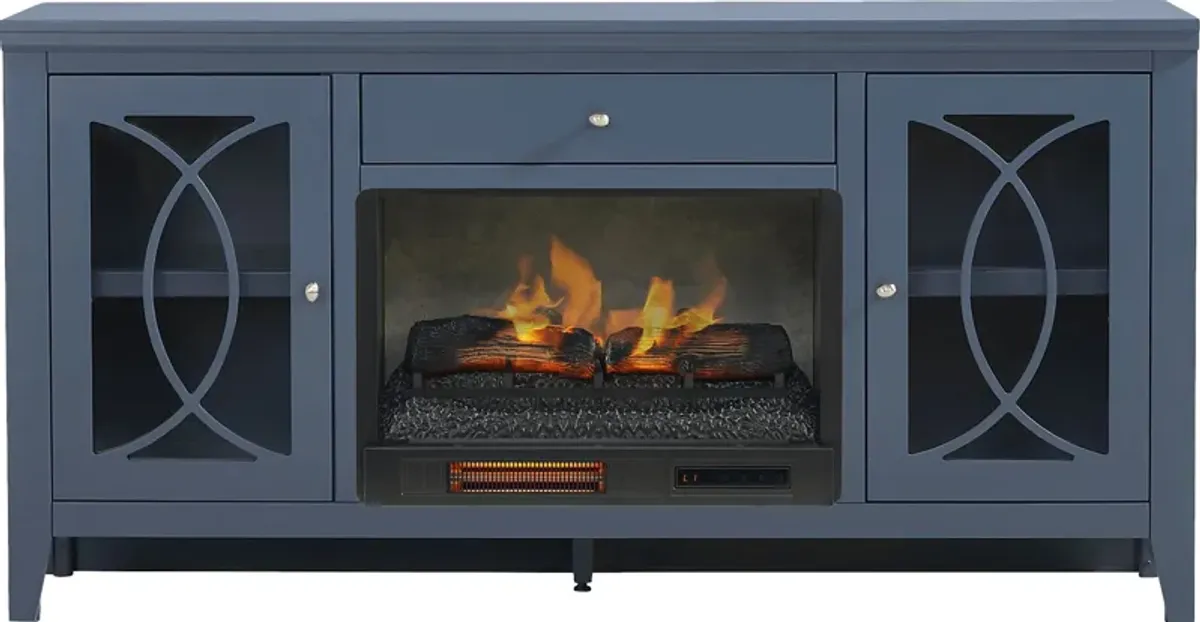 Abbie II Blue 66 in. Console with Electric Log Fireplace
