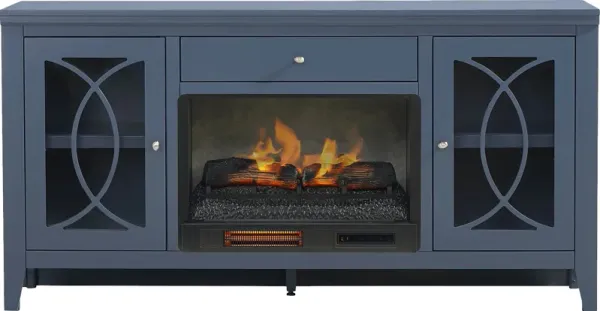Abbie II Blue 66 in. Console with Electric Log Fireplace