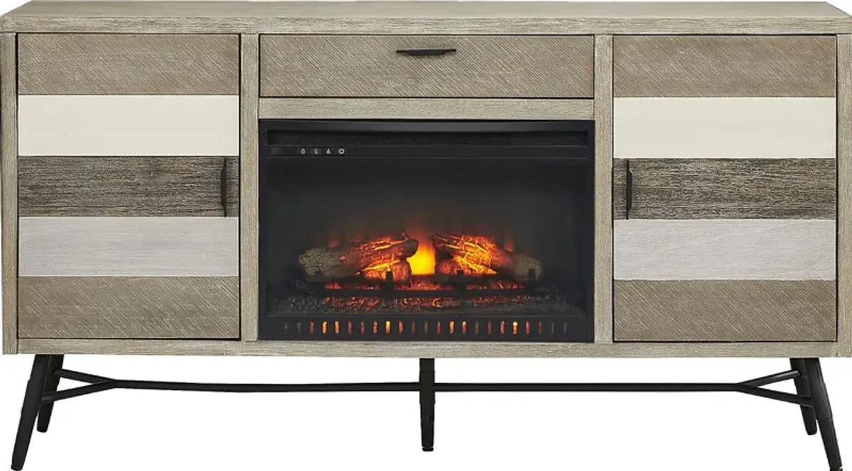 Midtown Loft Gray 66 in. Console with Electric Log Fireplace