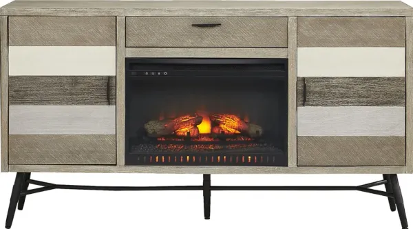Midtown Loft Gray 66 in. Console with Electric Log Fireplace