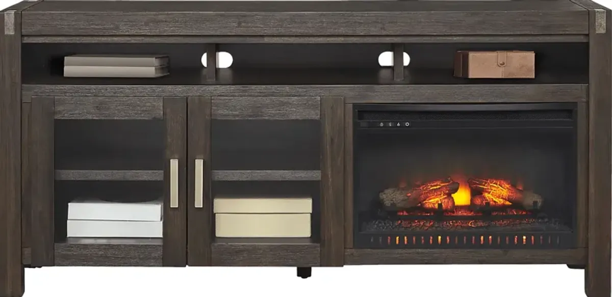 Hidden Springs II Espresso 72 in. Console with Electric Log Fireplace