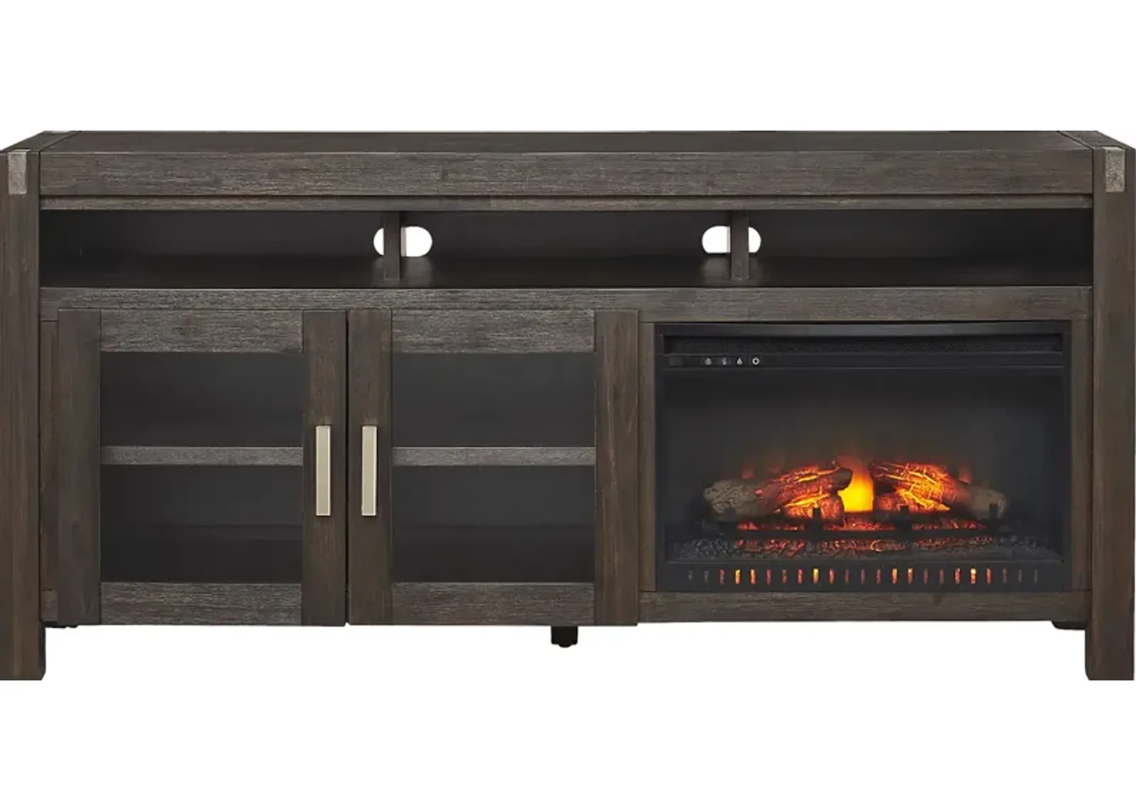 Hidden Springs II Espresso 72 in. Console with Electric Log Fireplace