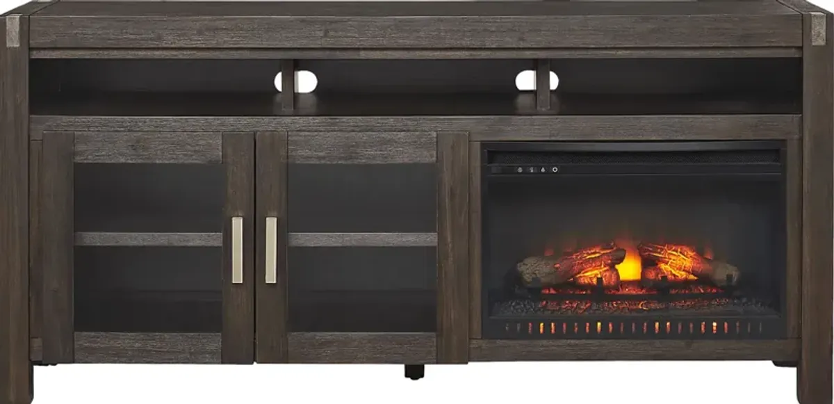 Hidden Springs II Espresso 72 in. Console with Electric Log Fireplace