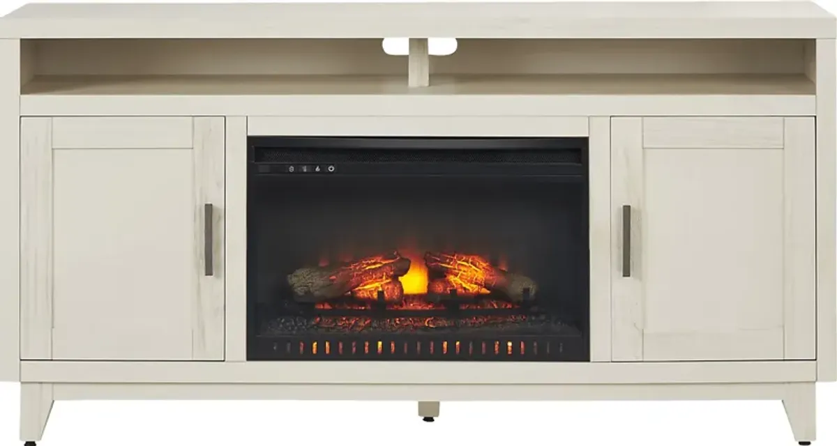 Valinor White 64 in. Console with Electric Log Fireplace