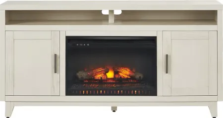 Valinor White 64 in. Console with Electric Log Fireplace