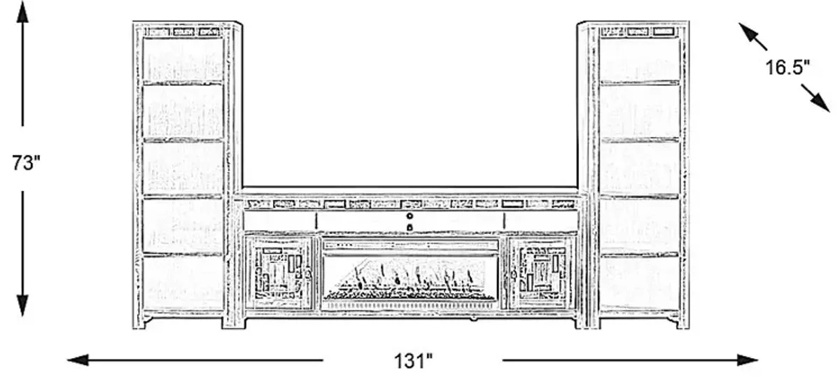 Bartlett II Cherry 4 Pc Wall Unit with 83 in. Console and Electric Log Fireplace