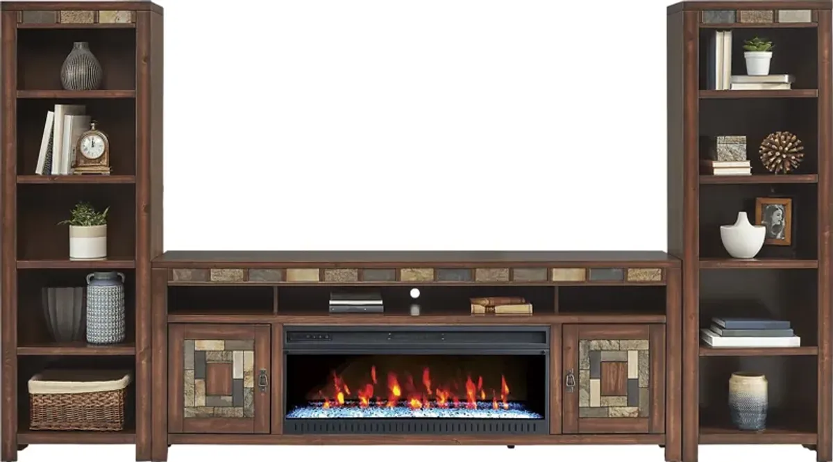 Bartlett II Cherry 4 Pc Wall Unit with 83 in. Console and Electric Log Fireplace