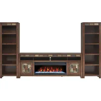 Bartlett II Cherry 4 Pc Wall Unit with 83 in. Console and Electric Log Fireplace