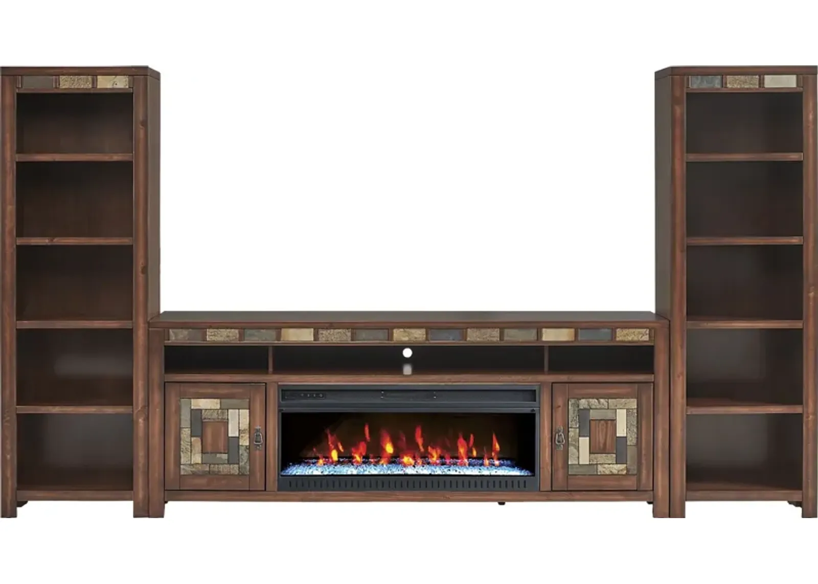 Bartlett II Cherry 4 Pc Wall Unit with 83 in. Console and Electric Log Fireplace