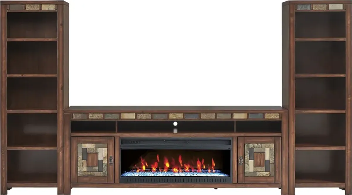 Bartlett II Cherry 4 Pc Wall Unit with 83 in. Console and Electric Log Fireplace