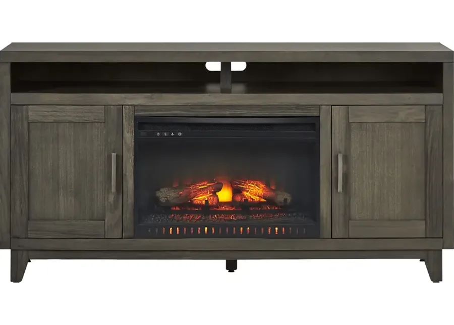 Valinor Brown 64 in. Console with Electric Log Fireplace