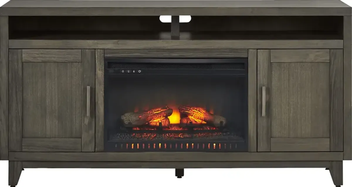 Valinor Brown 64 in. Console with Electric Log Fireplace