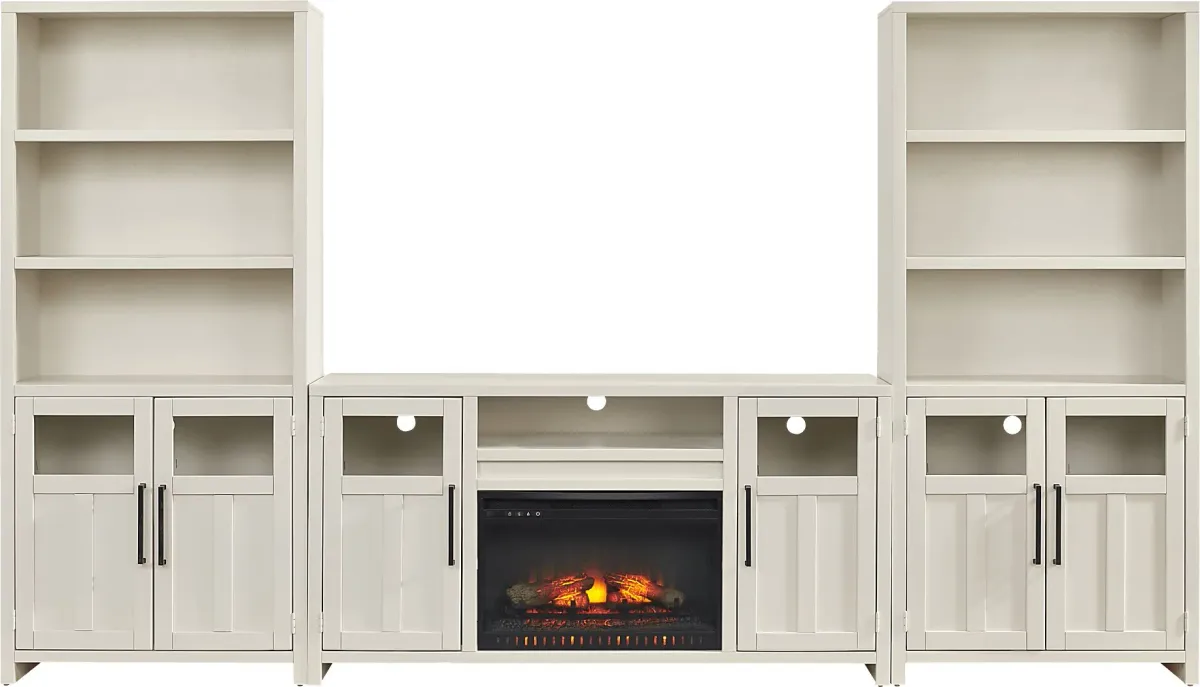 Amberfield White 4 Pc Wall Unit with 62 in. Console and Electric Log Fireplace